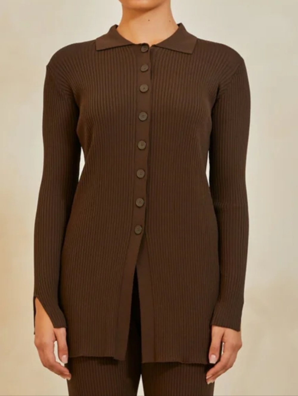Asma Lite Rib Button Up Top - Java